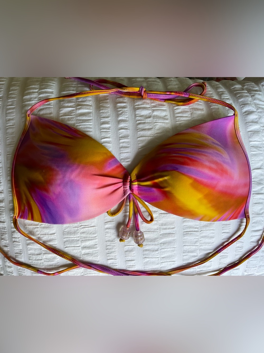Luli Fama Dreamsicle Molded Push-up Halter Bandeau Bikini Top Size Large